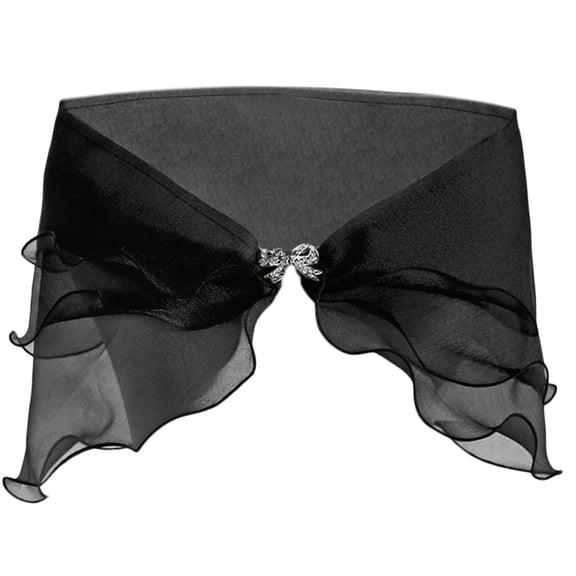 JUNTEX Women Layered Gauze Shawl Shrug Rhinestone Buckle Wedding Ruffles Bolero Capelet