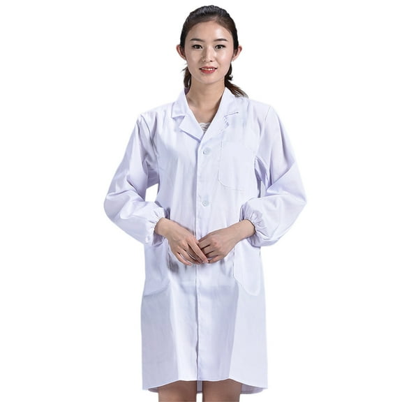 JUNTEX Women Men Unisex Long Sleeve White Lab Coat Notched Lapel Collar Button Down Medical Nurse Doctor Uniform Tunic Blouse with Pockets S-3XL