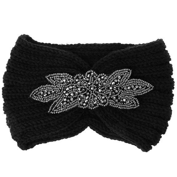 JUNTEX Women Sequin Knitted Hairband Flower Rhinestone Beaded Ear Warmer Wide Head Wrap