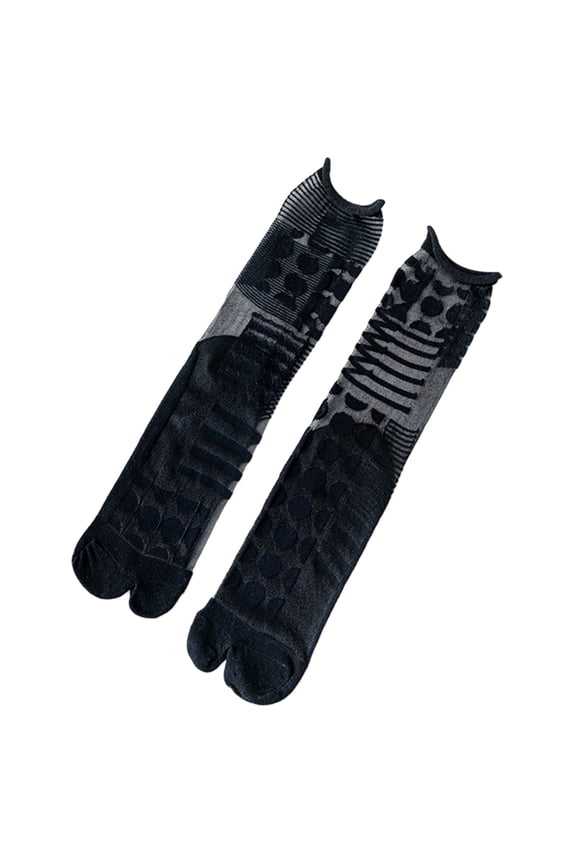Women Split Toe Glass Fiber Kimono Tabi Crew Socks Asymmetric Thin Mesh Hosiery