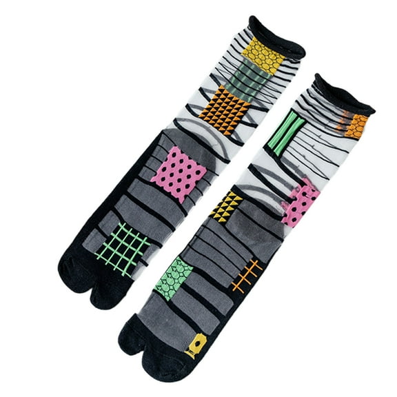 JUNTEX Women Split Toe Glass Fiber Kimono Tabi Crew Socks Asymmetric Thin Mesh Hosiery