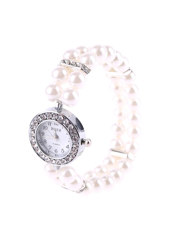 Women Watch Simulated Pearl Rhinestone Luxury Fashion Elegant Wrist Band