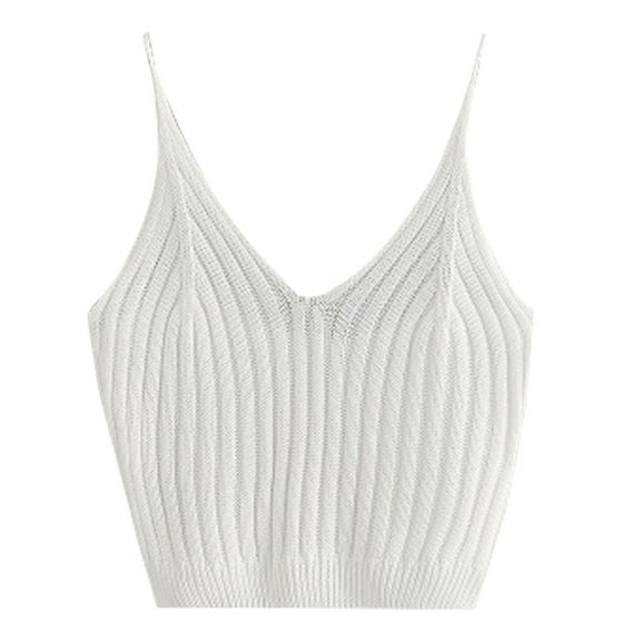 JUNTEX Womens Basic Sleeveless V Neck Crop Top Solid Color Ribbed Knitted Bodycon Slim Camisole Summer Sling Vest Streetwear