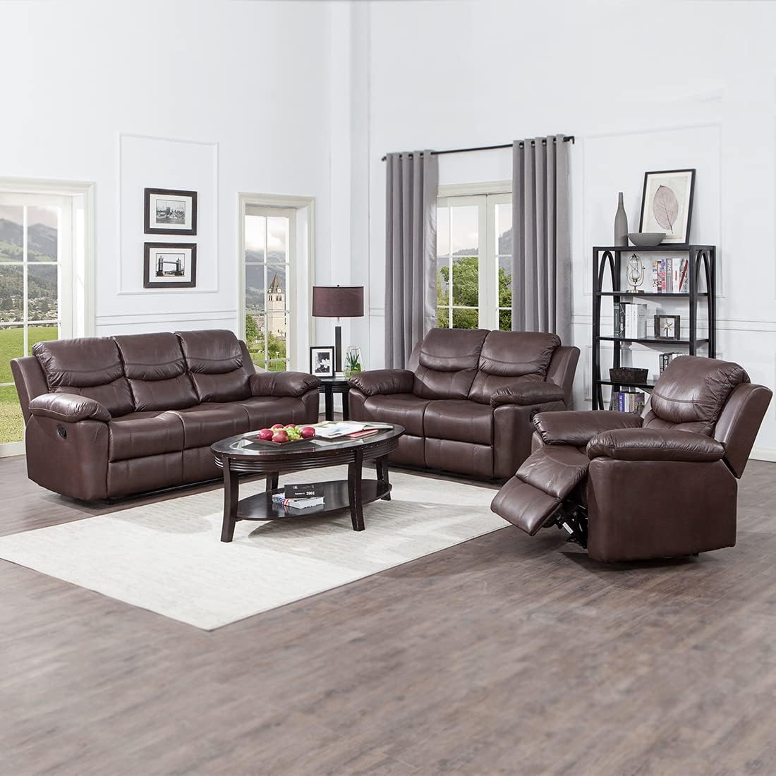 JUNTOSO 3 Pieces Recliner Sofa Sets Bonded Leather Lounge Chair ...