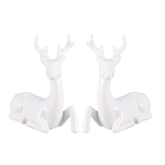 JUNWELL 1 Pair Exquisite Couple Deer Ornament Ceramic Lovers Deer Adornment Creative Car Interior Decor Lifelike Household Deer Desktop Decor White Glazed Porcelain Crafts for Home Car St