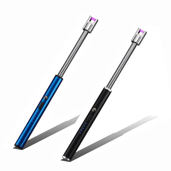 JUNWELL 2 Pack Electric Candle Lighter, USB Electric Rechargeable Arc Lighter with 360 Flexible Neck LED Battery Display and Flameless Windproof Long Grill Lighter