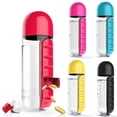 thumbnail image 1 of 2 in 1 600ml Sports Water Bottle with Pill Box Capsule Removable Daily Organiser, Red, 1 of 5