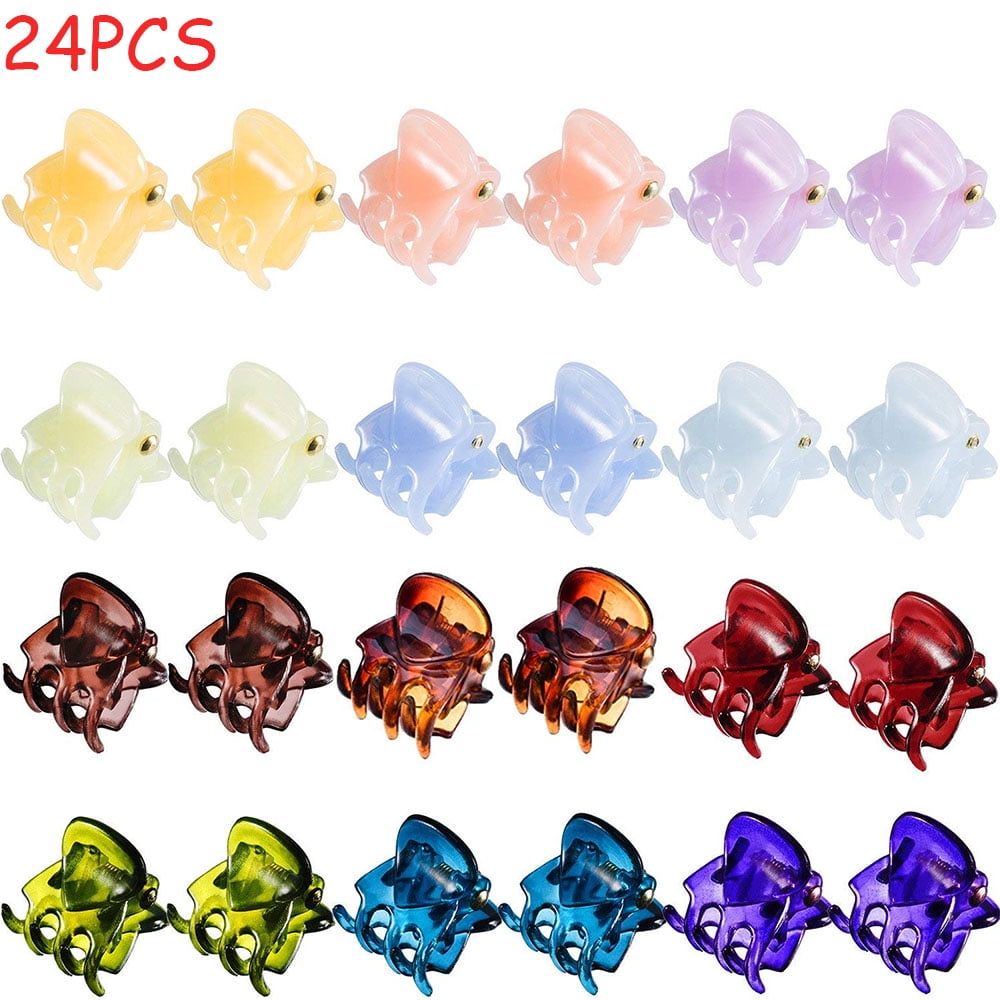 JUNWELL 24 Pieces Mini Hair Claw Clip Plastic Small Colorful Hair Clamps Clips Tiny No-slip Jaw Hair Clip- Container for Women Girls Styling Hair Accessories, Assorted Colors