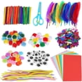 thumbnail image 1 of JUNWELL 250Pcs DIY Art Craft Kit for Kids with Yarn Chenille Pipe Cleaners Pom Poms Ice Cream Sticks Colorful Feathers Cardboard Buttons  Poms Crafts for Kids DIY, 1 of 8
