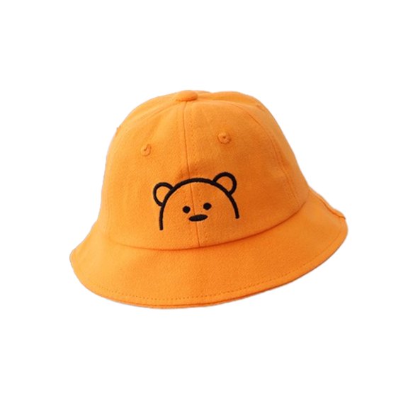 JUNWELL 2PCS Cute Bear Solid Color Baby Fisherman Cap Cartoon Embroidery Dome Kids Girl Boy Bucket Hat Spring Summer Sun Infant Hat