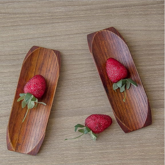 JUNWELL 2PCS Natural Solid Wood Towel Tray Food Sushi Serving Mini Long Plate Dessert Small Tray Snack Saucer for Home Hotel (Kemu)