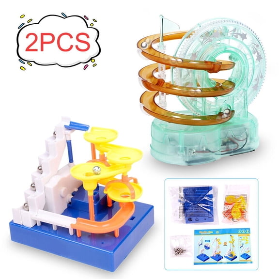 JUNWELL 2Pcs Electric Automatic Diy Construction Race Track Building Blocks with Music Kids 3D Maze Ball Roll toys