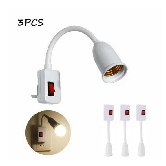 JUNWELL 3-Pack Plug in Light Socket,E27 Light Bulb Socket Adapter, Lamp Socket Extender Adapter,Extension Lamp Bulb Holder with On/Off Switch US Plug