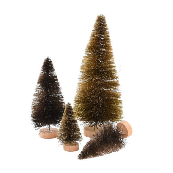 JUNWELL 4PCS Artificial Mini Christmas Trees  Upgrade Sisal Trees with Wood Base Bottle Brush Trees for Christmas Table Top Decor Winter Crafts Ornaments Green  Gold and Ivory