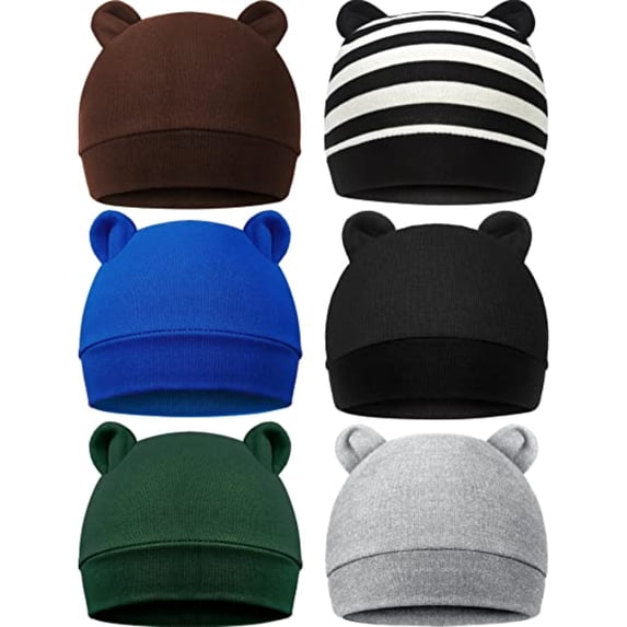 JUNWELL 6PCS Newborn Baby Hats Bear Ears Baby Boy Girl Hats Infant Caps 0-3 Months