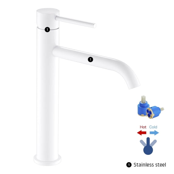 JUNWELL Basin Taps Bathroom Mixer Tap Monobloc Single Lever Tap Tall Counter Faucet