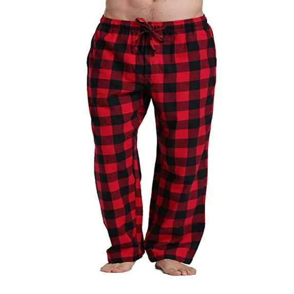 JUNWELL Christmas Mens Casual Cotton Pajamas Pants Soft Loose Plaid Sleepwear Lounge Pants Blue 2XL