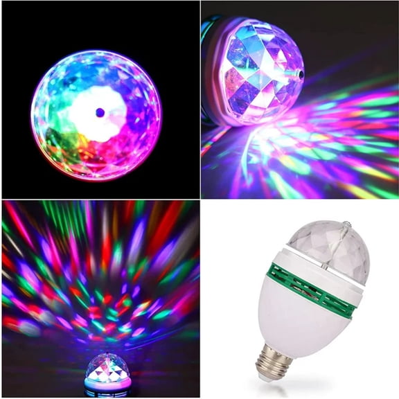 JUNWELL Color Rotating Bulb, RGB Color Changing Party LED Bulbs Colored LED Strobe Light Bulb Multi Crystal Stage Lights for Disco, Birthday Party Club Bar, for Indoor & Outdoor Parties, Photography