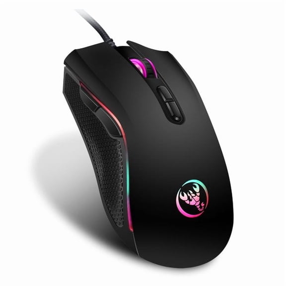 JUNWELL Gaming Mouse Wired,7 Buttons,RGB Backlit,3200 DPI Adjustable,Comfortable Grip Ergonomic Optical PC Computer Gaming Mice with Fire Button - Black