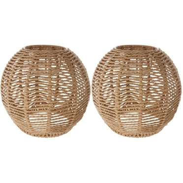 JUNWELL Lamp Light Rattan Shade Woven Pendant Lampshade  Chandelier Wicker Fixture Shades Lights Basket Cover Ceiling Hanging