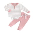thumbnail image 1 of JUNWELL Newborn Baby Boys Girls 2PCS Clothes Sets Ribbed Long Sleeve Bodysuits Romper+Pants Toddler Outfits, 1 of 7