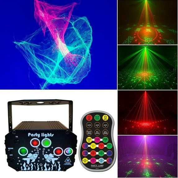 JUNWELL Portable Disco DJ Light with Unique Nebula Effect, Strobe Laser Light Remote Control, Sound Activated Rave Stage Projector for Indoor Outdoor Birthday Show Home Bar