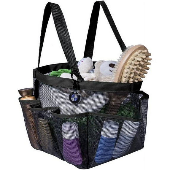 JUNWELL Portable Shower Caddy, Quick Dry Shower Tote Bag Oxford Hanging Toiletry and Bath Organizer for Shampoo, Conditioner, Soap and Other Bathroom Accessories, Black