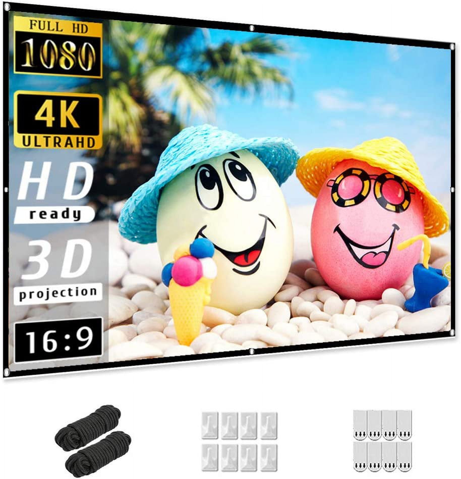 JUNWELL Projector Screen 84 inch 16 9 HD Foldable Anti-Crease Portable ...