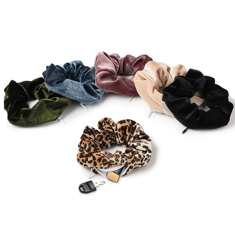 JUNWELL Scrunchies With Pocket Zipper Hair Ties for Women Big Vsco
