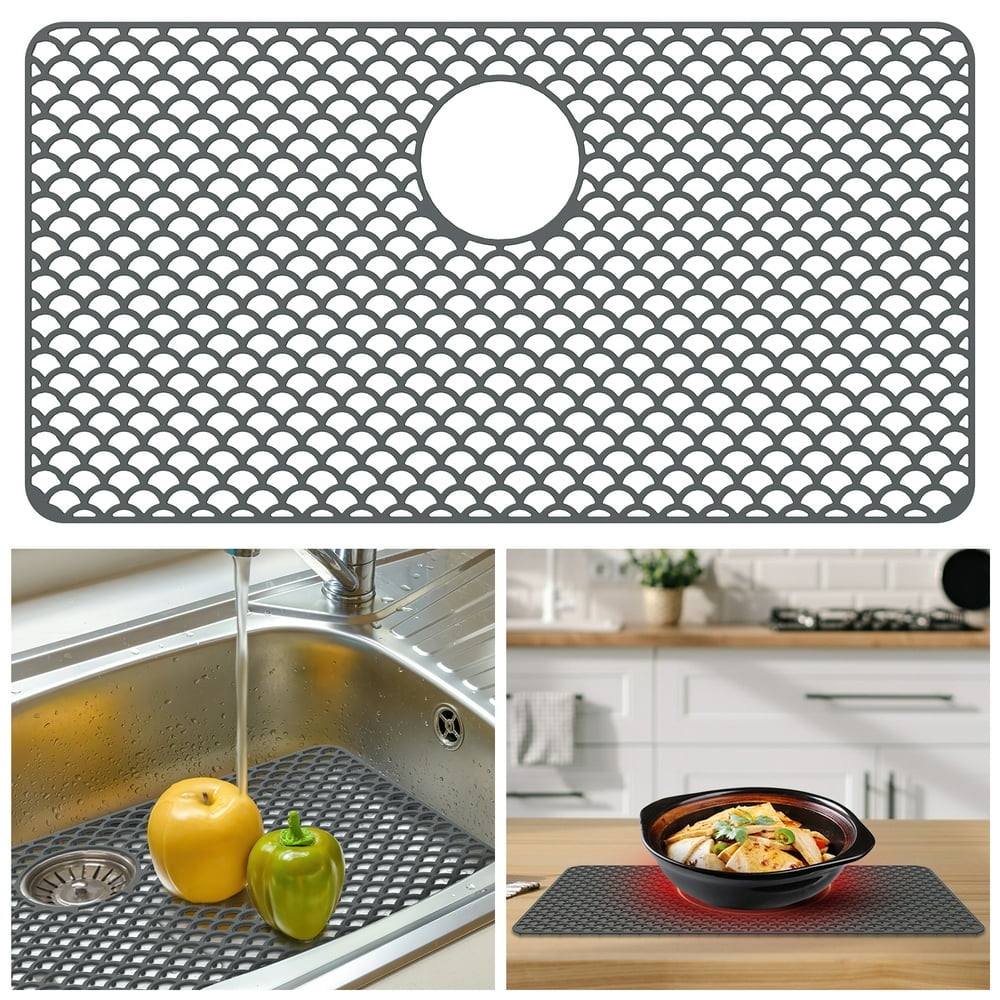 JUNWELL Silicone Sink Protector Heat-Resistant Sink Liner Mat Reusable Silicone Sink Mat for Kitchen 28.3x15inch