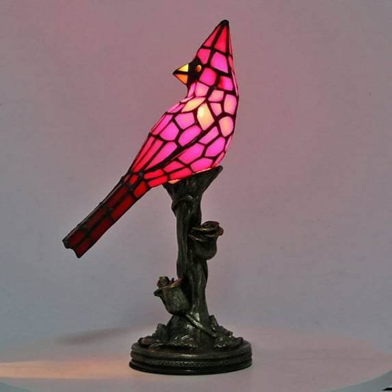 JUNWELL Small Vintage Animal Style Stained Resin Red Cardinal Accent Table Lamp Battery Powered Desktop