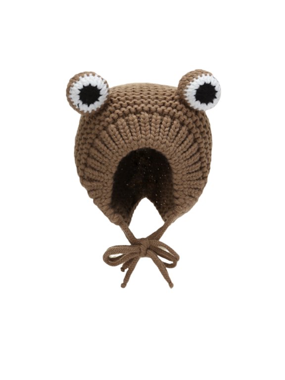 Solid Color Frog Knitted Hat, Winter Warm Hat, Bean Cap, Suitable for Children, Boy Girl Baby Hat Autumn and Winter Toddler