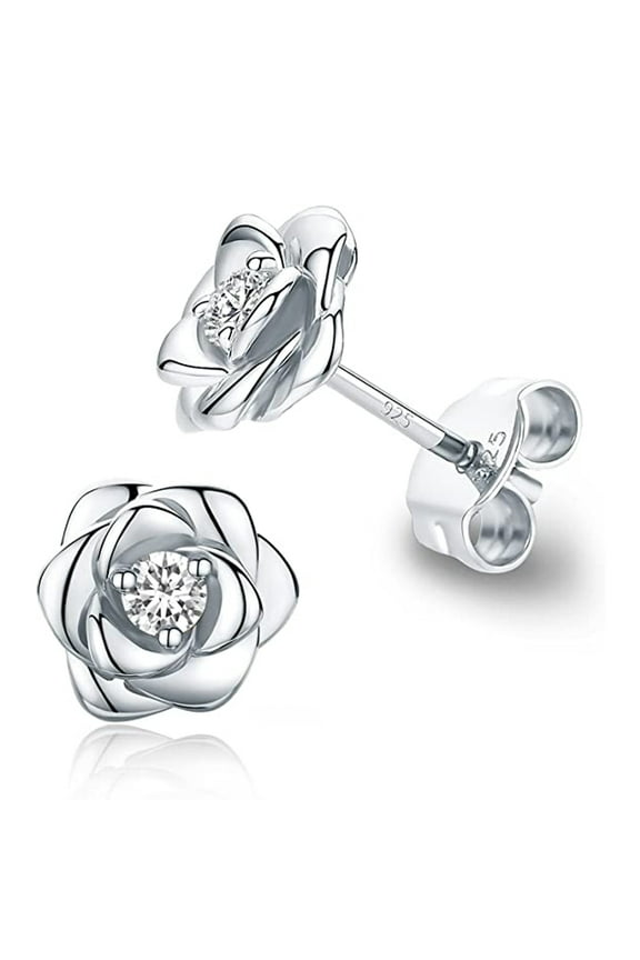 Sterling Silver Rose Flower Earring Studs Hypoallergenic & Nickel Free Earrings for Women