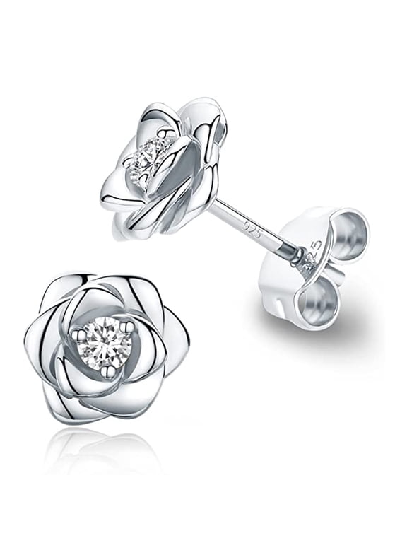 Sterling Silver Rose Flower Earring Studs Hypoallergenic & Nickel Free Earrings for Women