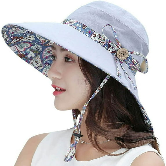 JUNWELL Sun Hats for Women Packable Sun Hat Wide Brim UV Protection Beach Sun Cap - Blue