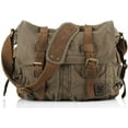 thumbnail image 1 of JUNWELL Vintage Military Leather Canvas Laptop Bag Messenger Bags Medium Boho Satchel School Bag, 1 of 8
