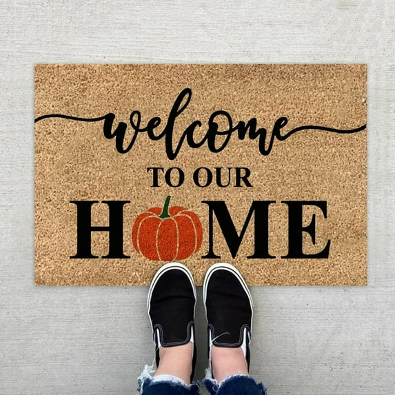 JUNWELL WTN 1 Pcs Autumn Welcome Door Mat Pumpkin Floor Mat Fall Seasonal Thanksgiving Halloween Indoor Outdoor Entrance Mat Fall Decor Mat Halloween Floor Mat