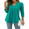 thumbnail image 1 of JUNWELL Women 3/4 Sleeve V-Neck Blouses  Button-down ShirtsTops Spring Loose Casual Shirts Streetwear, 1 of 6