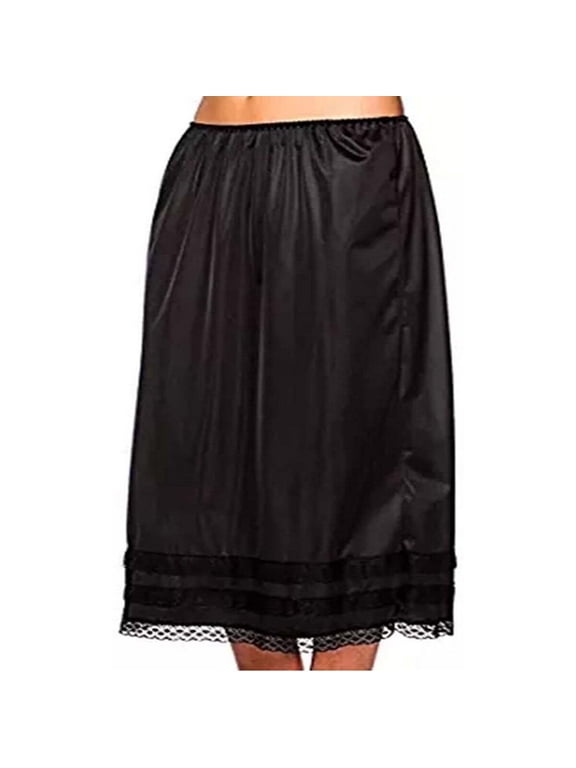 Women Under Long Skirt Dress Waist Half Slip Black & White Lace Petticoat