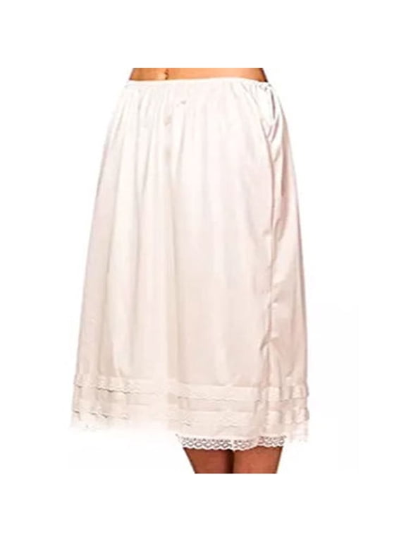 Women Under Long Skirt Dress Waist Half Slip Black & White Lace Petticoat