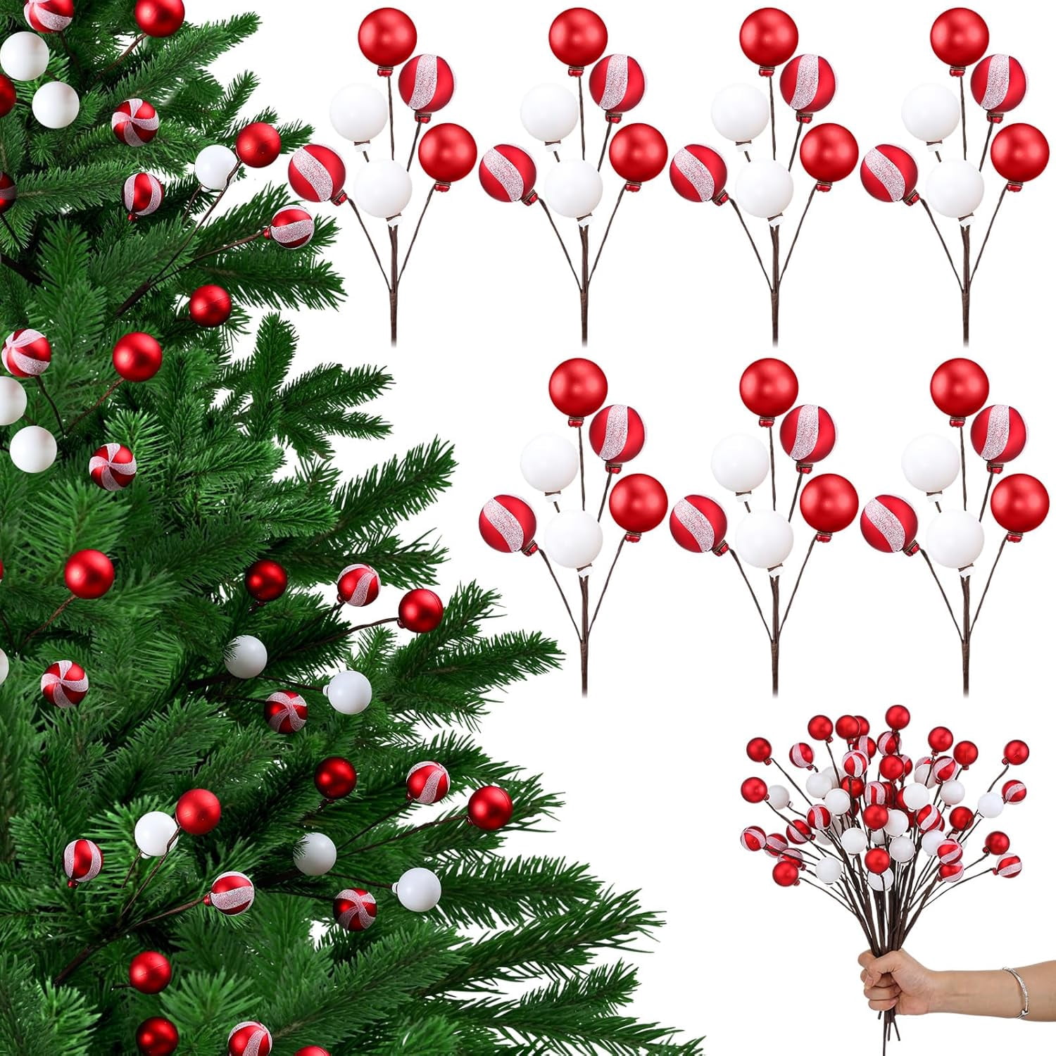 JUNXIAO-10 Pack 14 inch Red and White Christmas Tree Picks Candy Cane ...