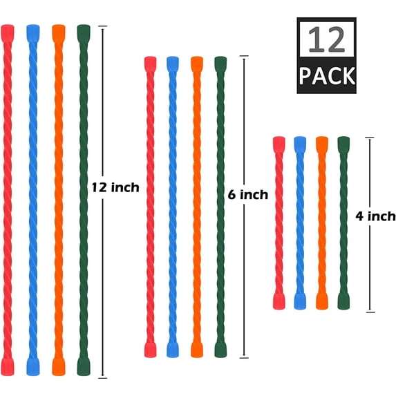 8 Pcs 12-Inch Gear Ties - Reusable Steel-Core Silicone Cable Ties, Bendable For Organizing Wires & More