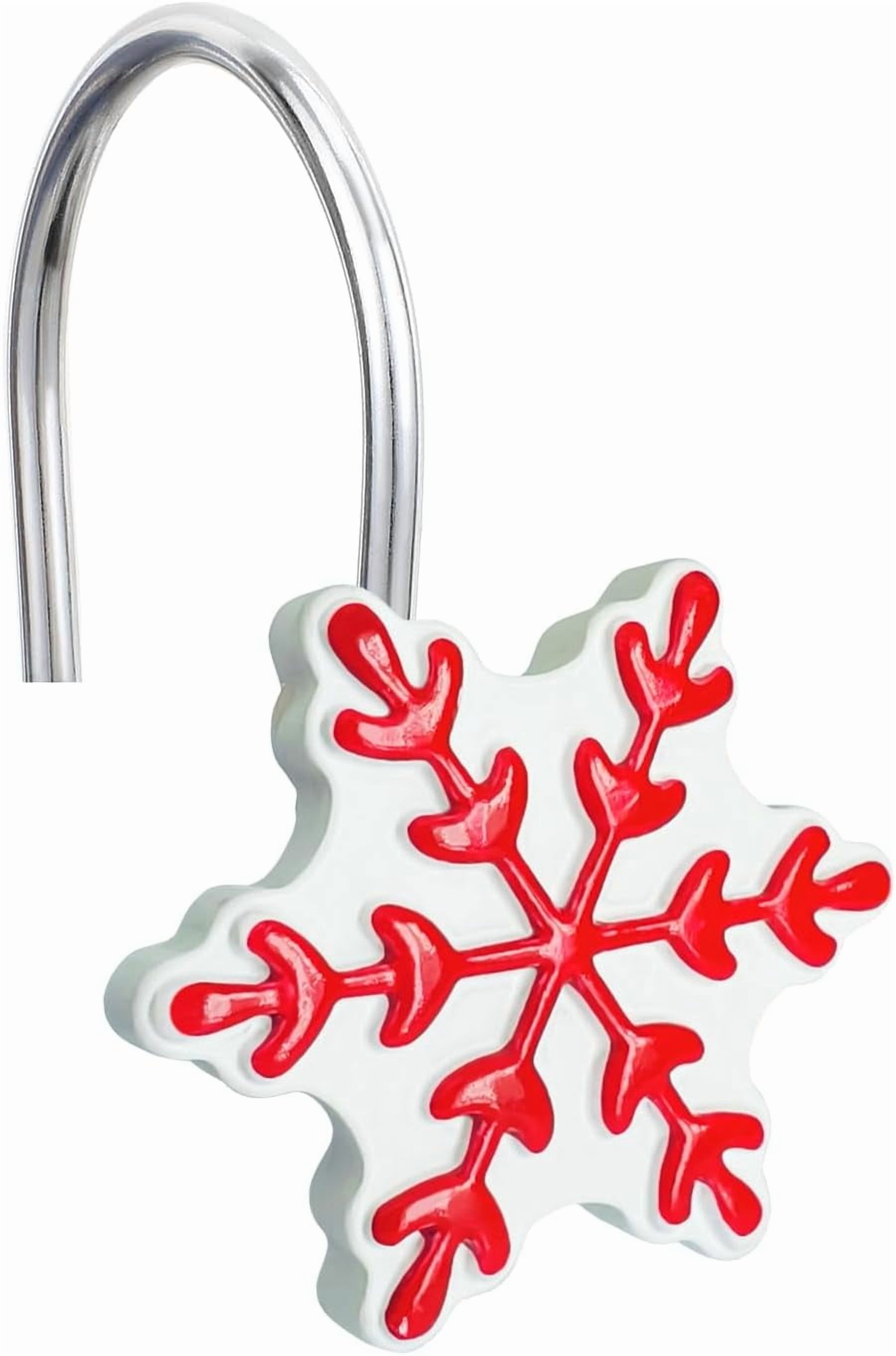 Two Fish Home Christmas Snowflake Shower Curtain Hooks - Set Of 12 Resin & Stainless Steel Decorative Rings