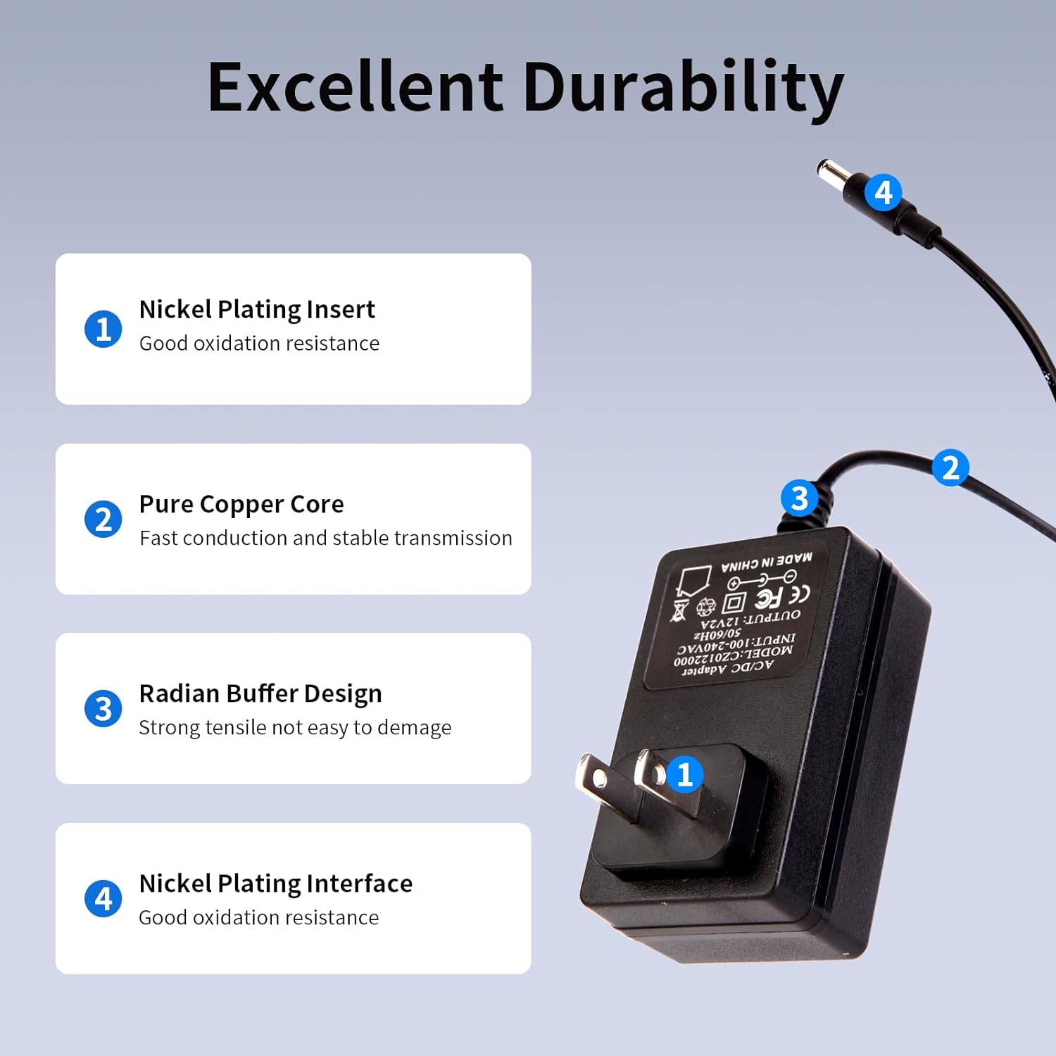 JUNXIAO-12V 2A Power Adapter Charger AC 12V Regulated Power Supply DC ...
