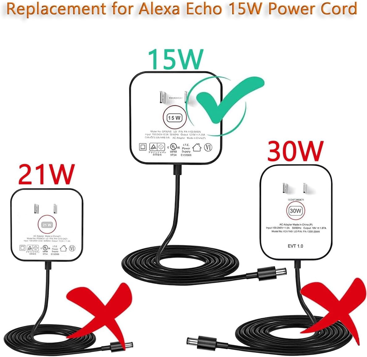 JUNXIAO-15W Alexa Power Cord Compatible with Echo Show 5 1st / 2nd Gen ...