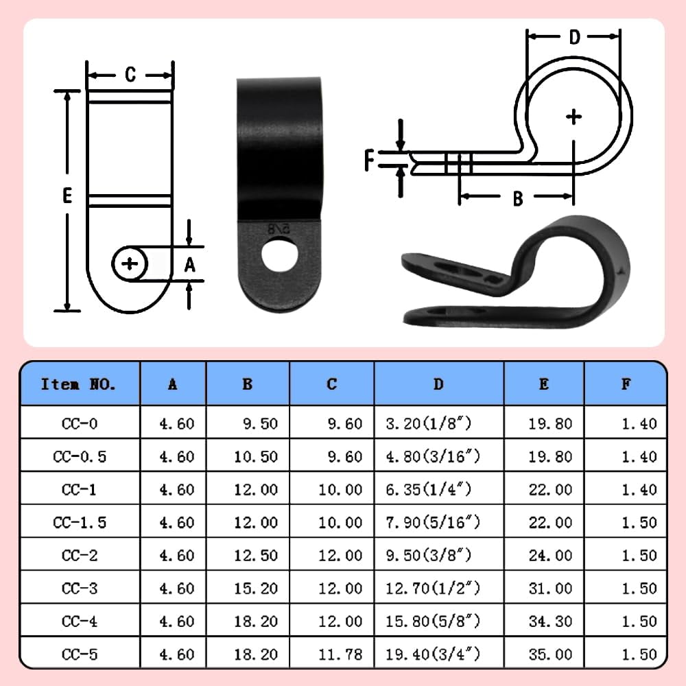 JUNXIAO-160Pcs Plastic Cable Clamps 8 Size Wire Cable Clips Kit 1/8