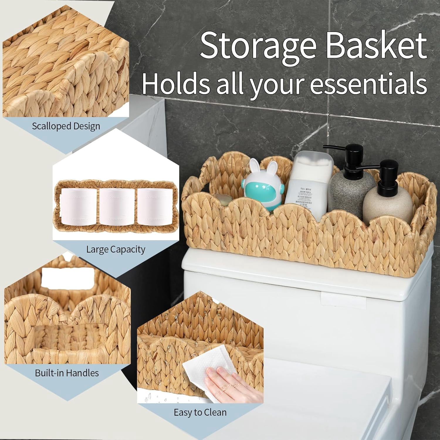 JUNXIAO-2 Pack Toilet Baskets,Scalloped Edge Wicker Basket for Toilet ...