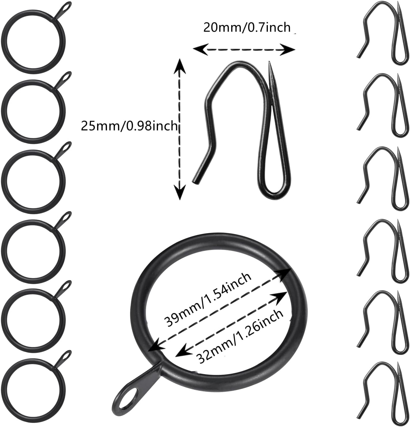 JUNXIAO-30 Pieces Metal Drapery Curtain Rings Curtain Hanging Rings and ...