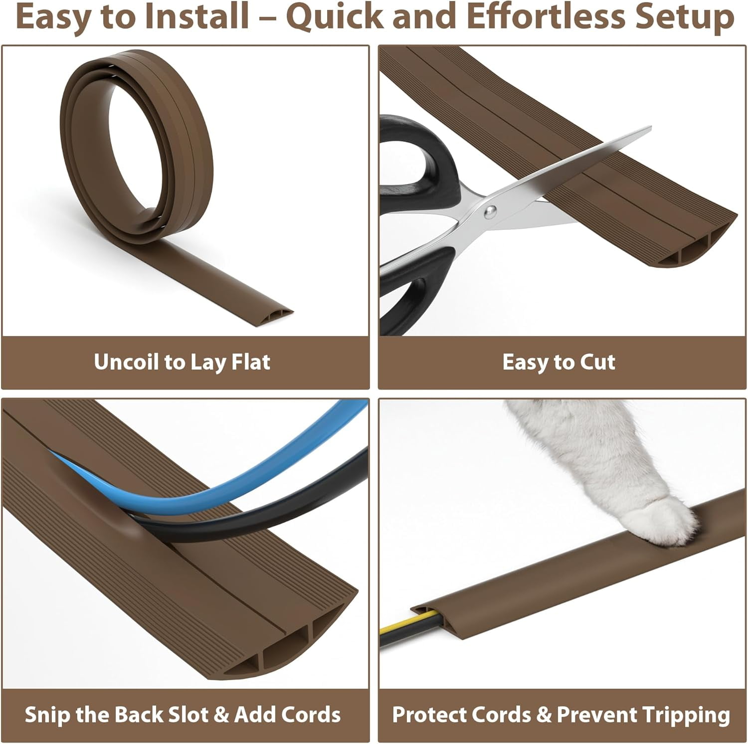 JUNXIAO-4ft Cord Hider Floor, Soft PVC Cord Covers For Wires On Floor