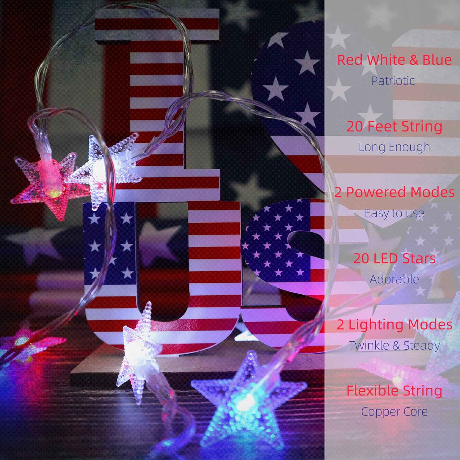 July In Led LINYAN-4th of July Decorations Red White and Blue Star String Light ...